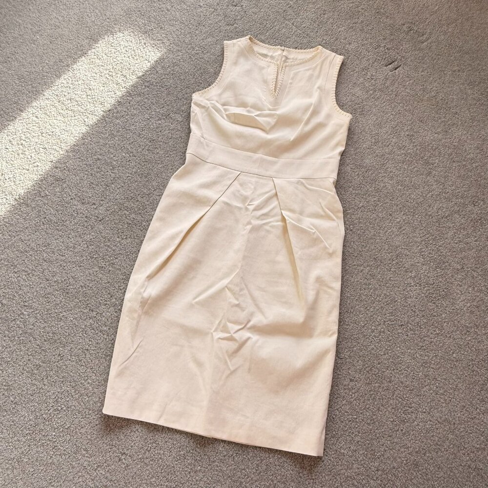 Piazza Sempione Minimalist Ivory Silk V Neck Sleeveless Dress Luxury Classy US 2
